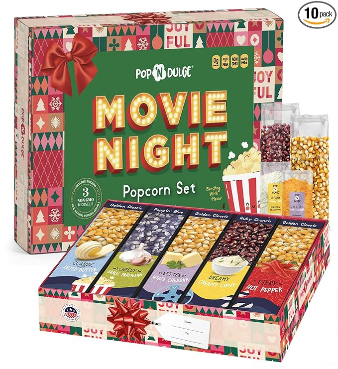 Movie Night Christmas Gifts - Holiday Popcorn Gift Baskets Gift Sets - 5 Non-GMO Gourmet Kernels ... | Amazon (US)