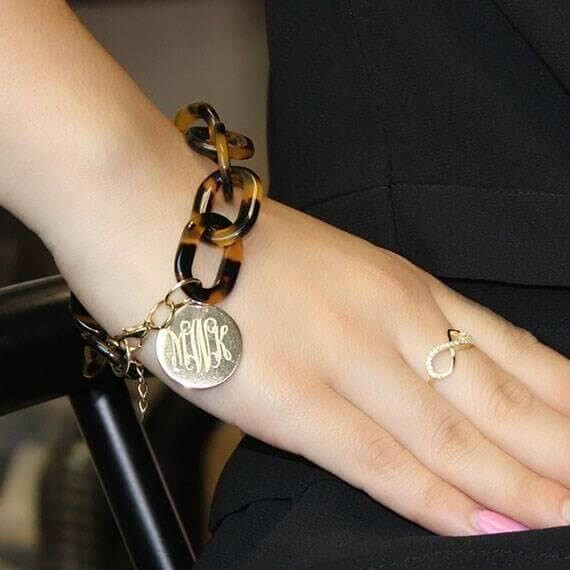 Monogrammed Link Bracelet, Tortoise Bracelet, Personalized Bracelet, Engraved Jewelry, Gift for H... | Etsy (US)
