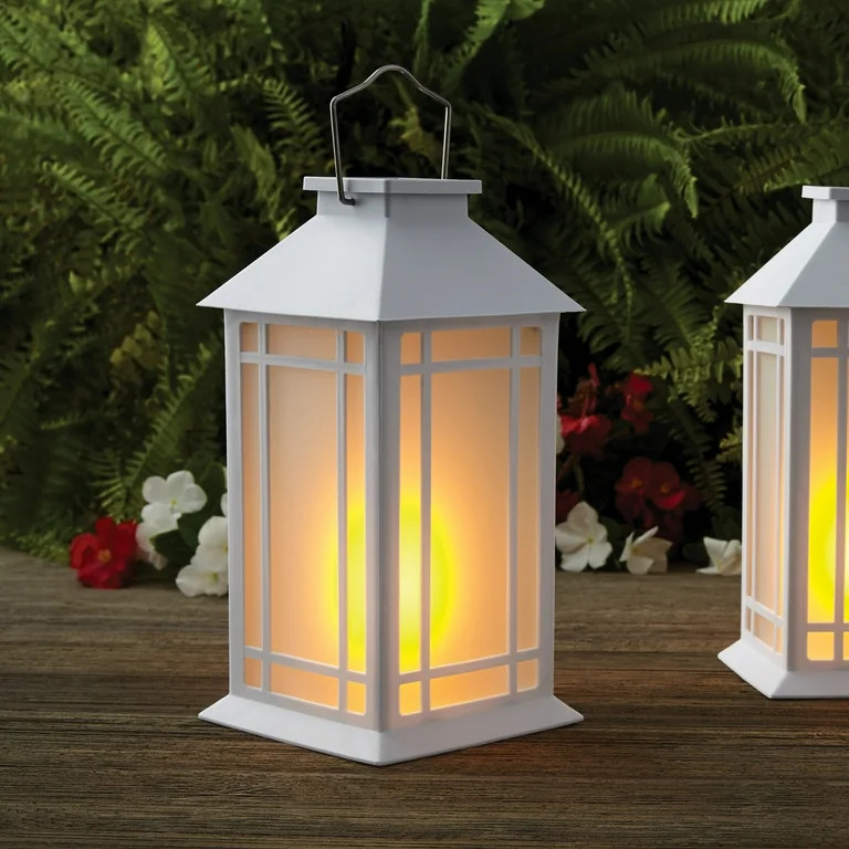 Mainstays Classic Solar Powered Outdoor White Flickering Decor Lantern | Walmart (US)