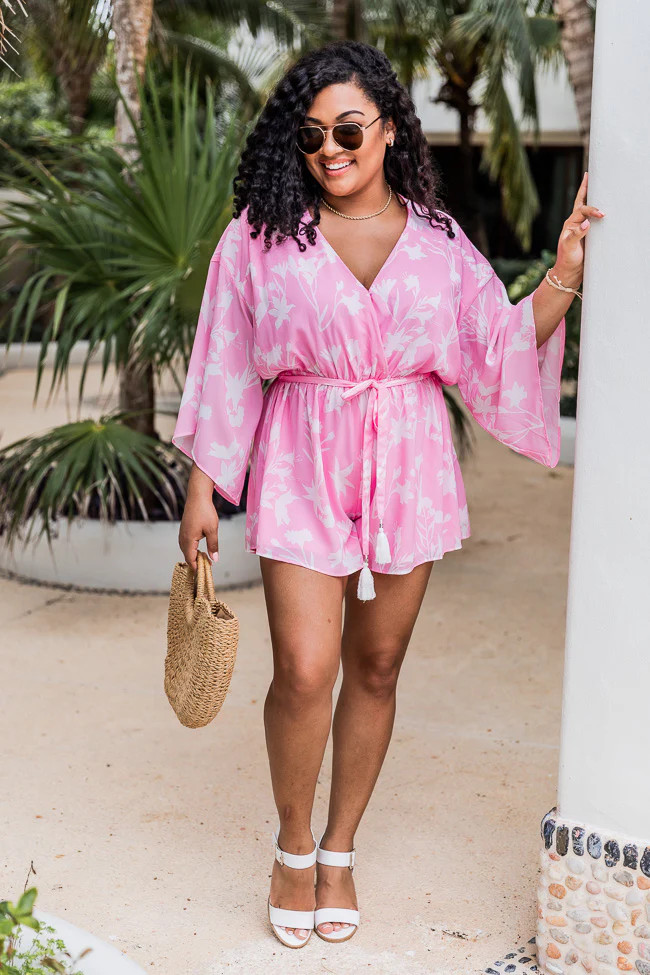 Trusting In You Printed Pink Dress Romper | The Pink Lily Boutique