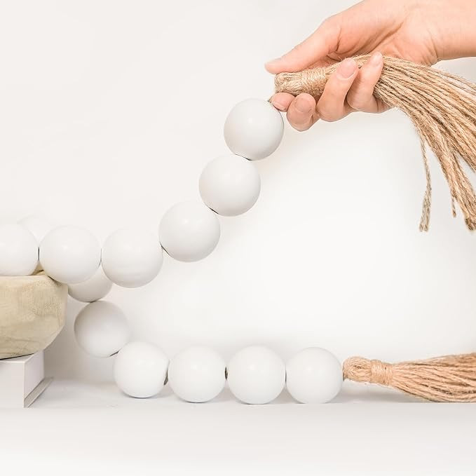 Extra Large Wood Bead Garland with 1.6" Diameter Wooden Beads and Tassels, Decorative Beads, Farm... | Amazon (US)