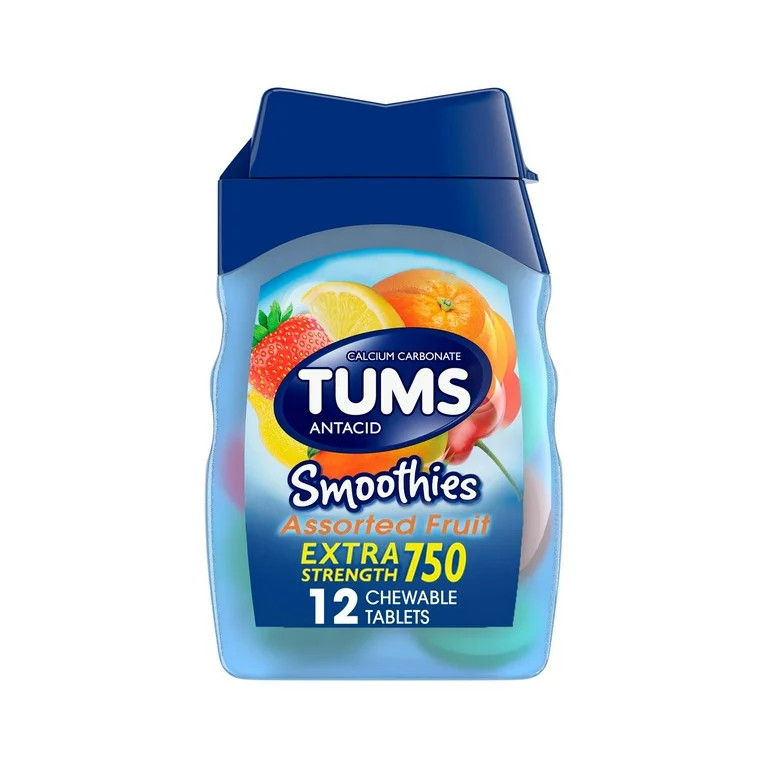 TUMS Smoothies Assorted Fruit Extra StrengthAntacid Chewable Tablets for Heartburn Relief, 12 Tab... | Walmart (US)