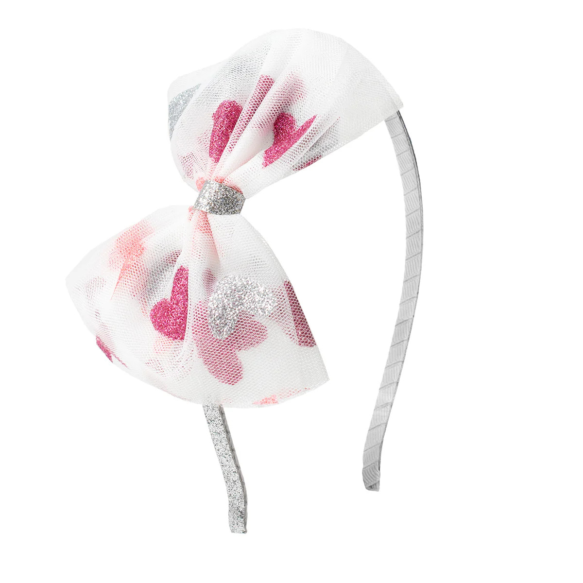 Glitter Heart Tulle Bow Hard Headband | Sweet Wink