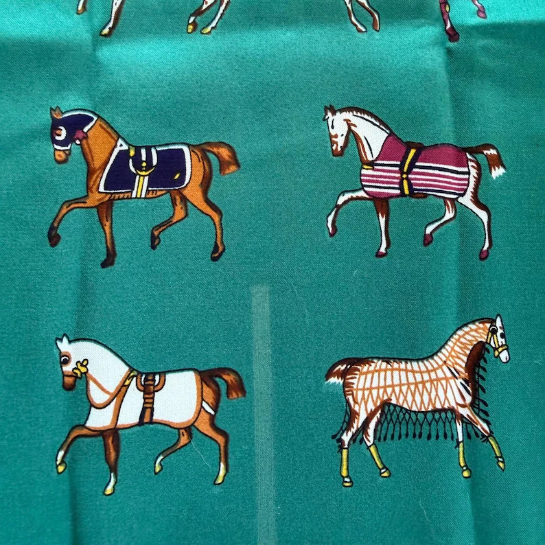 Teal Green Equestrian Horse Print Square Scarf Satin Neckerchief 26x26 | Etsy (Global)