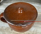 Antique Glazed Redware Crock Jar Pot with Handle & Lid 4 1/2" | eBay | eBay US