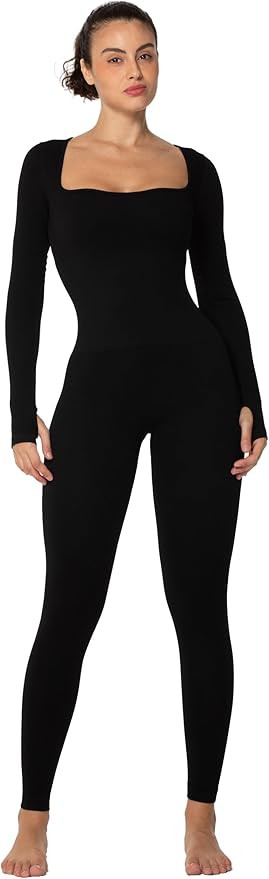 Sunzel Long Sleeve Bodysuits One Piece Jumpsuit for Women with Square Neck and Butt Scrunch Leggi... | Amazon (US)
