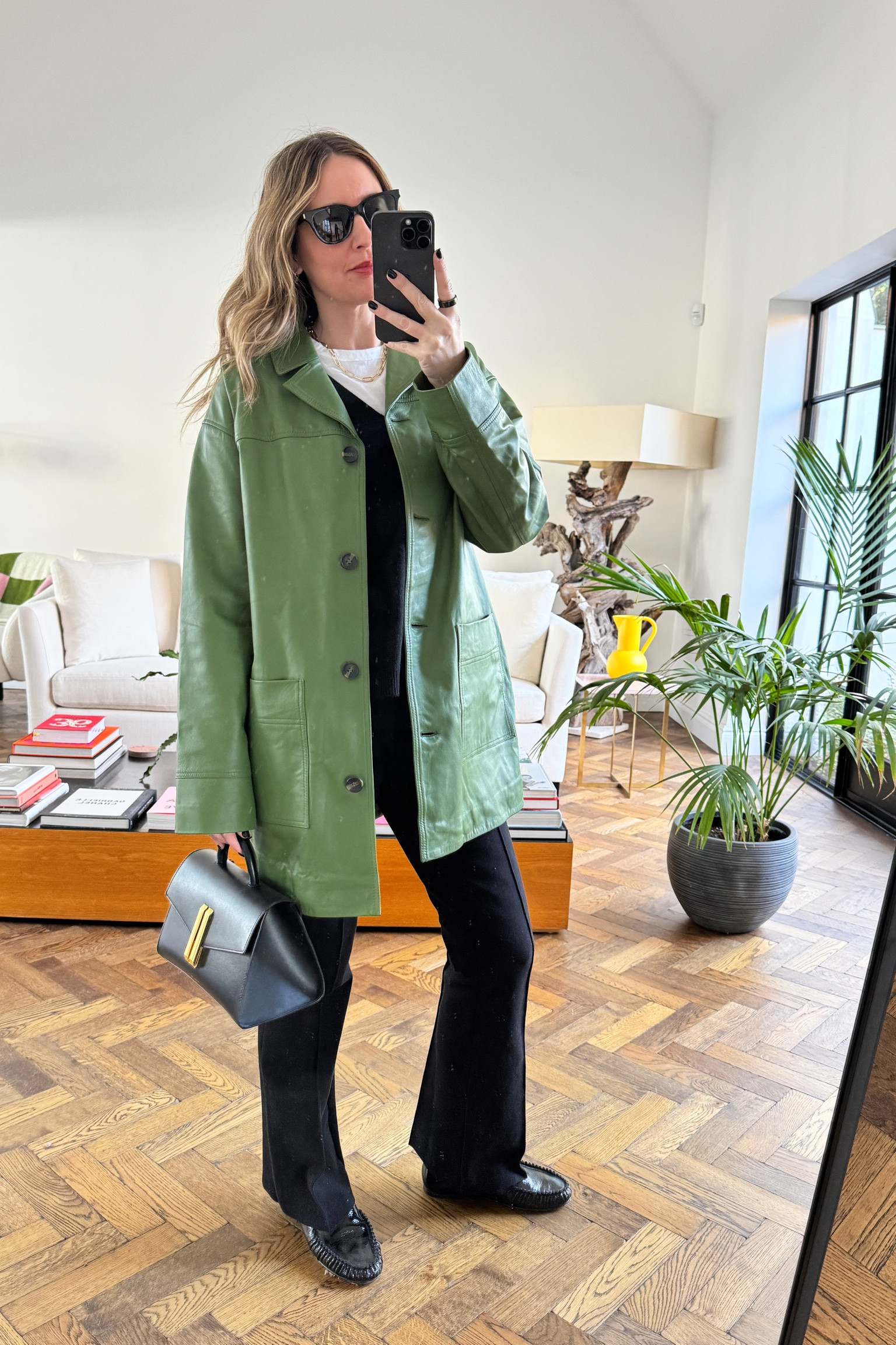 Adding colour to my wardrobe with this green leather jacket | pop of colour | green | Karen Millen | Black Trousers | High Sport | Top Handle Bag | DeMellier | V Neck Knit 
Use code EMMAR15 for an extra 15% off Karen Millen 

#LTKstyletip #LTKuk #LTKspring