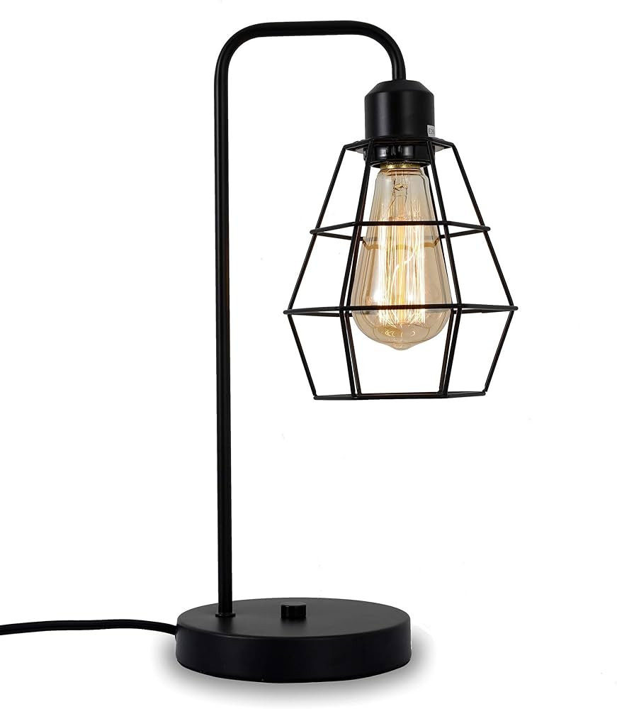 Industrial Table lamp ,Black Vintage Edison Desk Light?Farmhouse Desk Lamps, Metal Shade Cage Des... | Amazon (US)