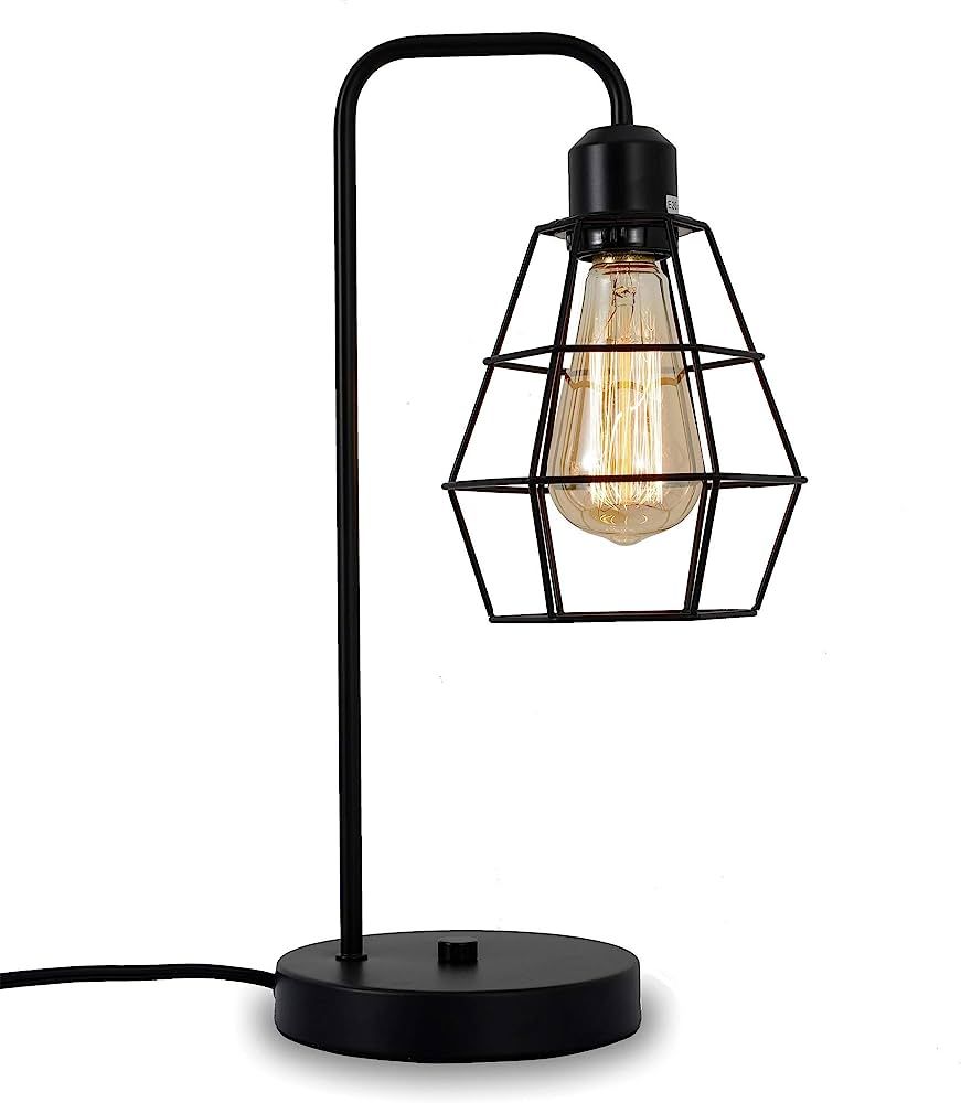 Industrial Table lamp ,Black Vintage Edison Desk Light?Farmhouse Desk Lamps, Metal Shade Cage Des... | Amazon (US)