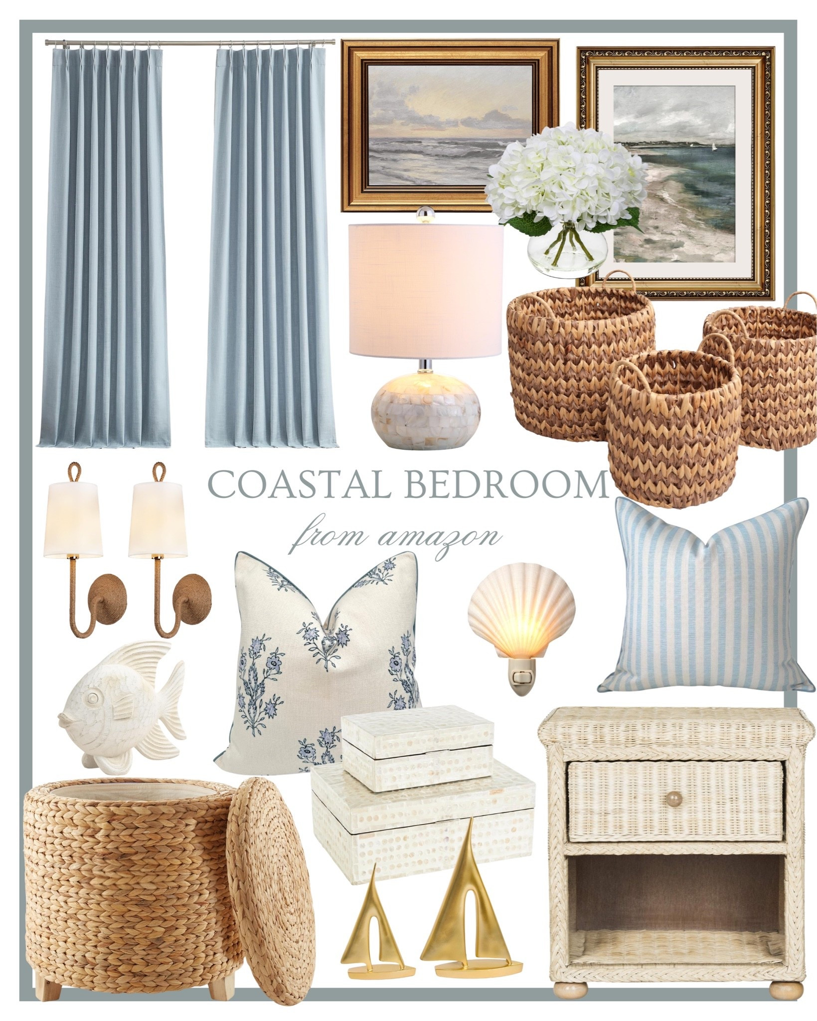 Coastal bedroom furniture and decor from Amazon 🤍🌊 Blue and white home, coastal home, Amazon home, bedroom inspo
