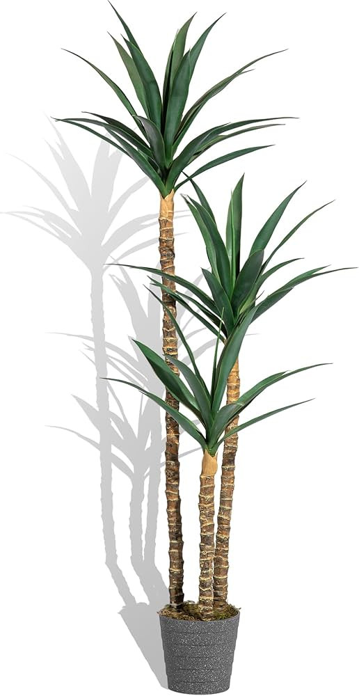 POZOY Fake Plant 5.6 Ft Tall Faux Agave Tree with 3 Heads, UV Resistant Anti-Fading Leaves and Re... | Amazon (US)
