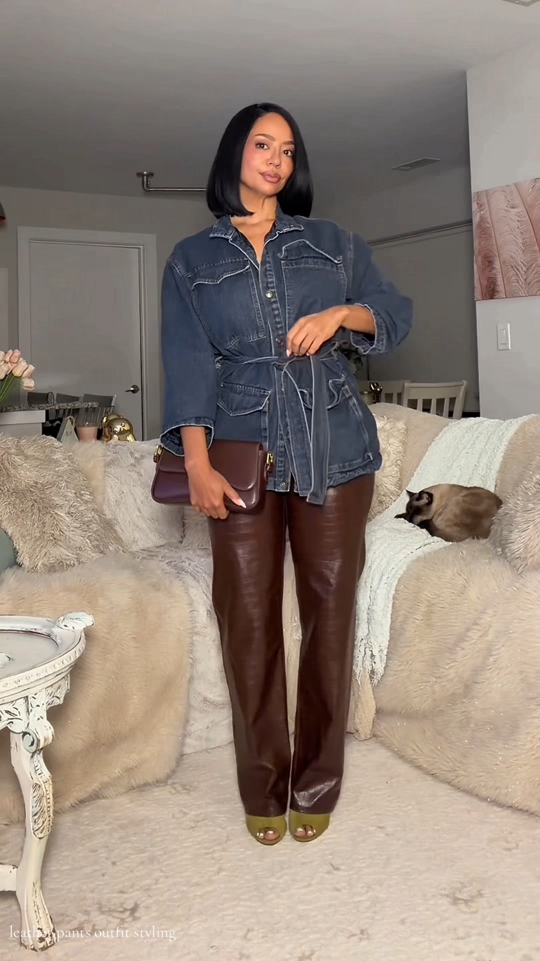FALL OUTFIT IDEA 🤎 Croc faux leather pants x a denim shacket 

over 40 outfits
dinner and drinks outfit 
petite curvy outfit Inspo

#LTKootd #LTKOver40 #LTKPetite
