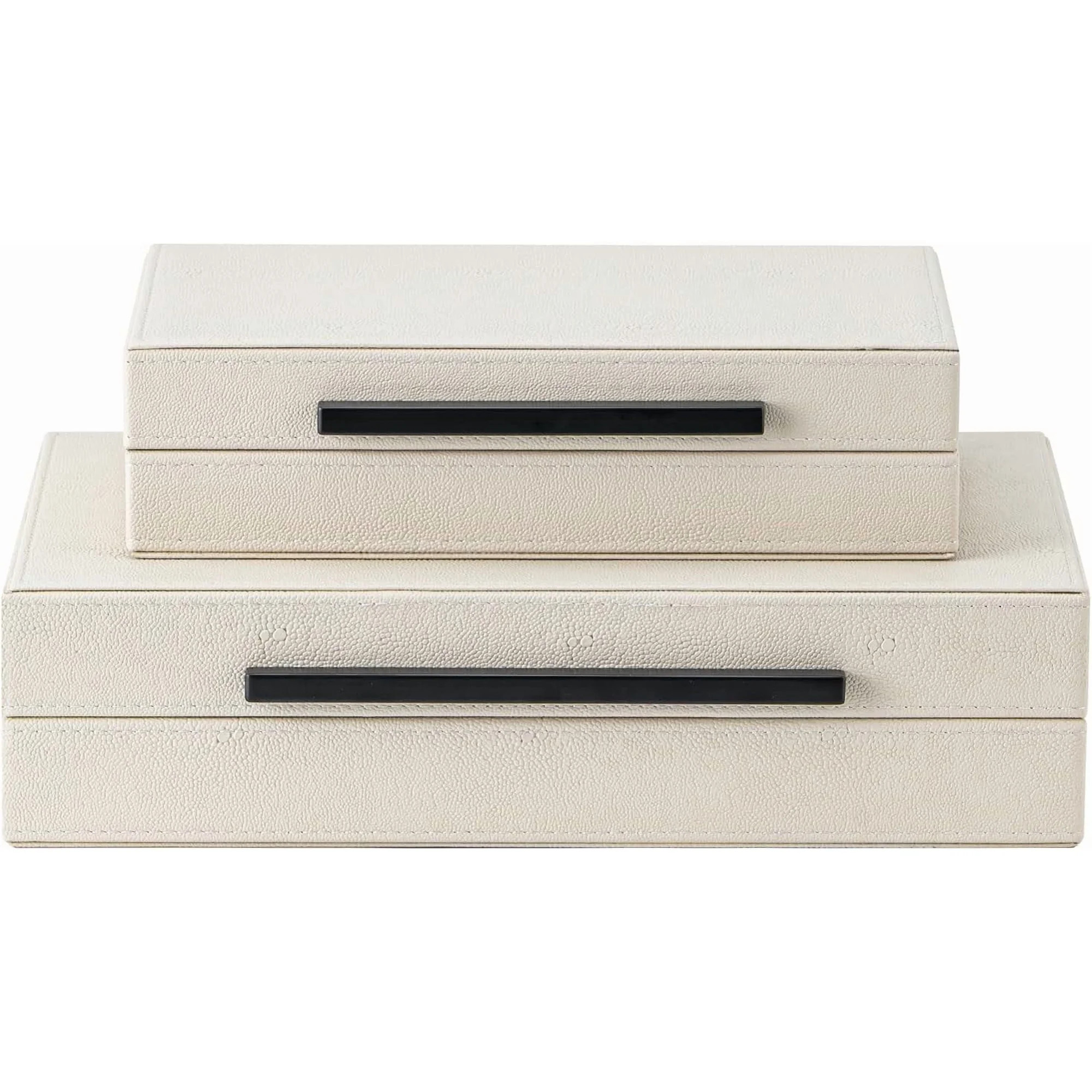 Set of 2 Beige Shagreen Decorative Storage Boxes with Black Metal Handles – Faux Leather Jewelr... | Walmart (US)