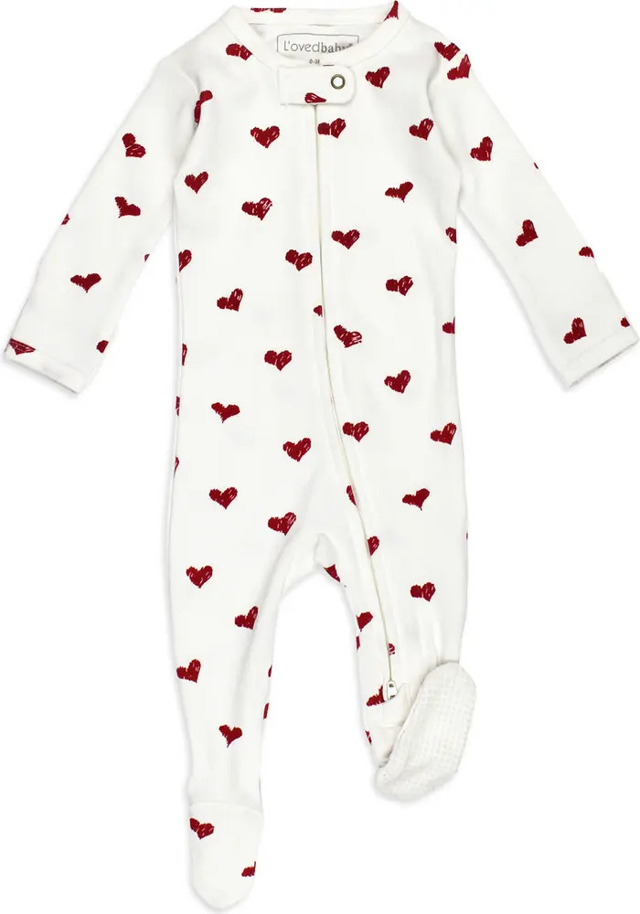 L'ovedbaby Hearts Organic Cotton Zip Footie | Nordstrom | Nordstrom