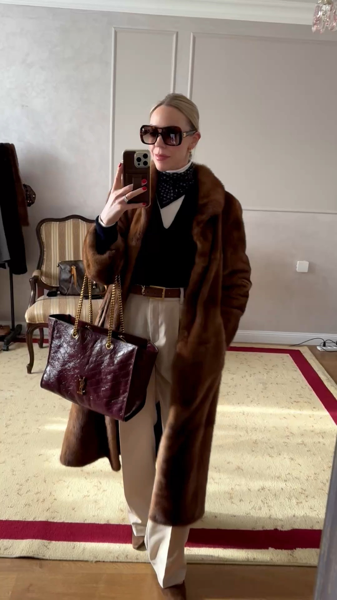 Work outfit, business casual, fur coat, @Zara navy blue sweater, suede YSL belt, burgundy YSL tote bag

#LTKWorkwear #LTKSeasonal #LTKOver40