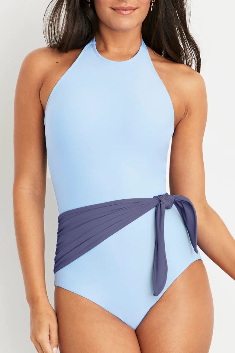 Halter One-Piece Swimsuit in Color Block | Hermoza