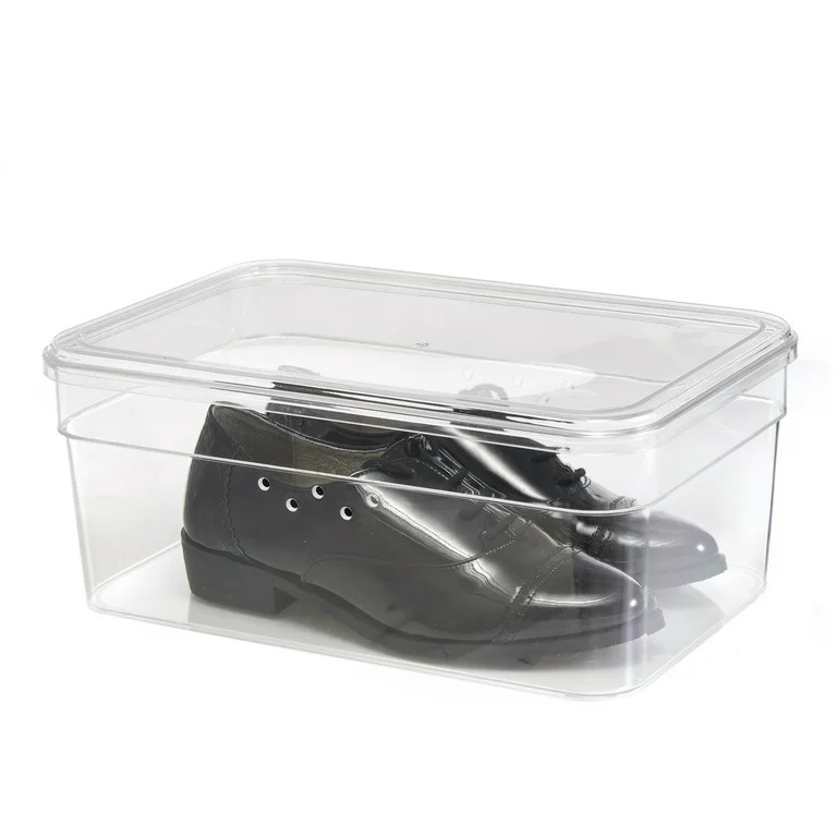 Mainstays Closet Organizer Clear Plastic Glossy Finish Shoe Box with Lid, 1 Pairs of Shoe - Small... | Walmart (US)