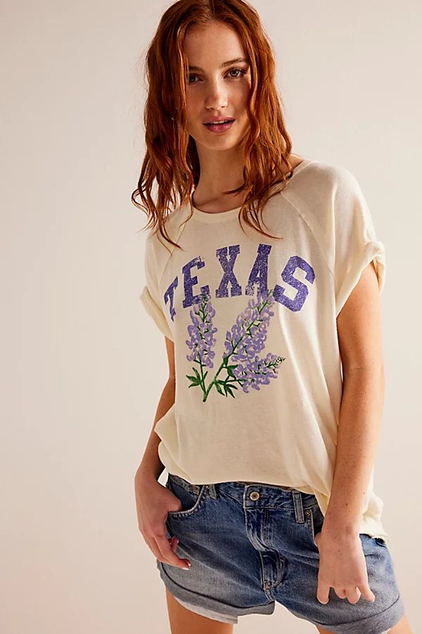 Care FP State Flower Tee by Free People, Taupe Texas, XL | Free People (Global - UK&FR Excluded)