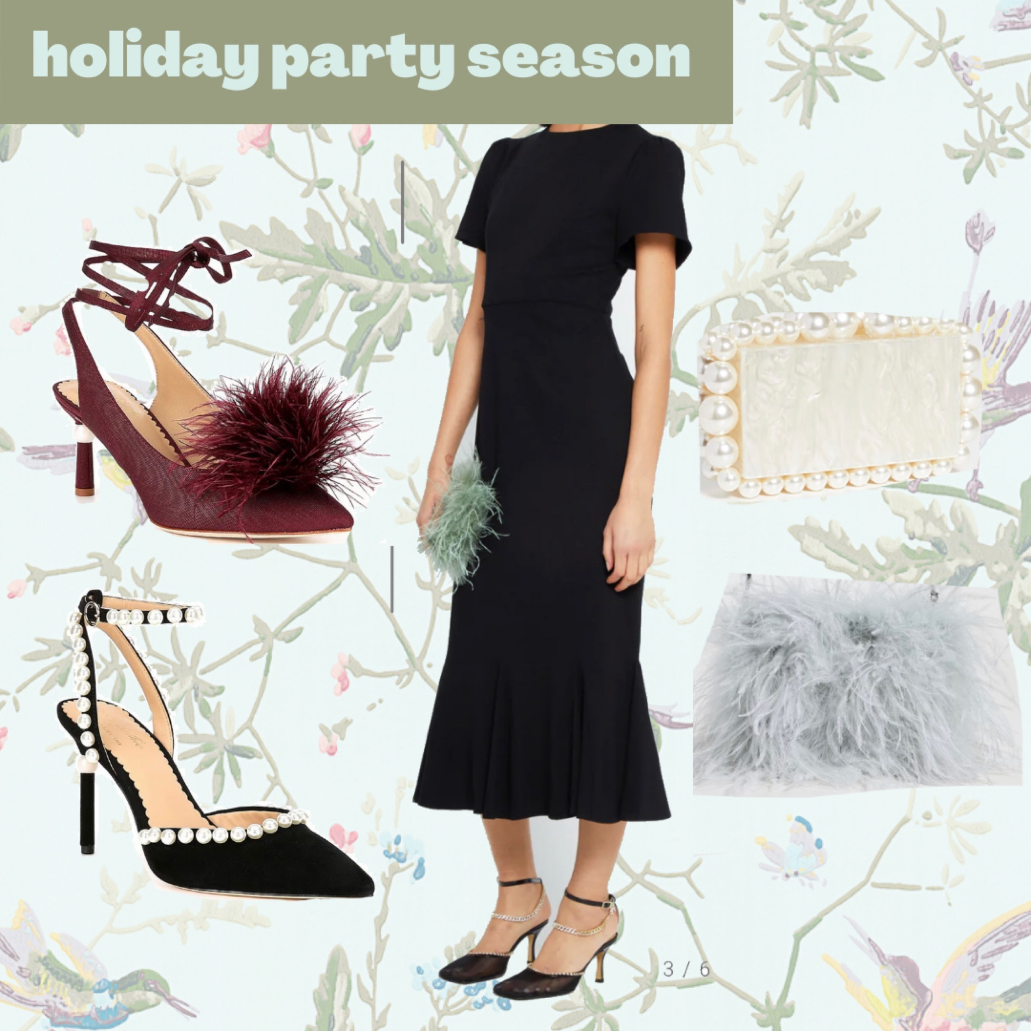 Holiday party looks - formal event, wedding, black tie, gala, ball, cocktail party, feathers, pearls, midi black dress 

#LTKstyletip #LTKSeasonal #LTKHoliday