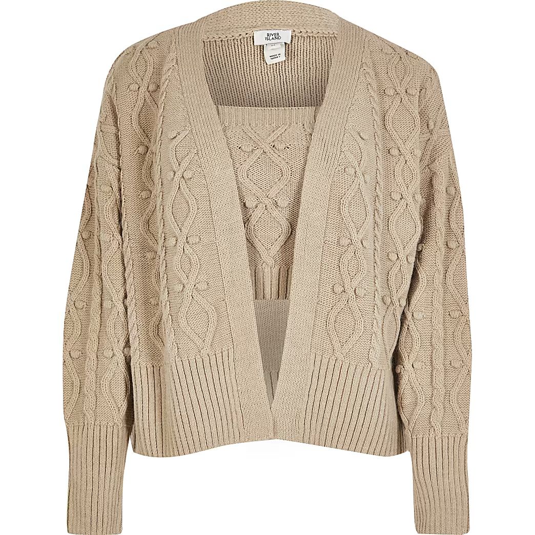 Cream knitted cardi and bralet set | River Island (UK & IE)