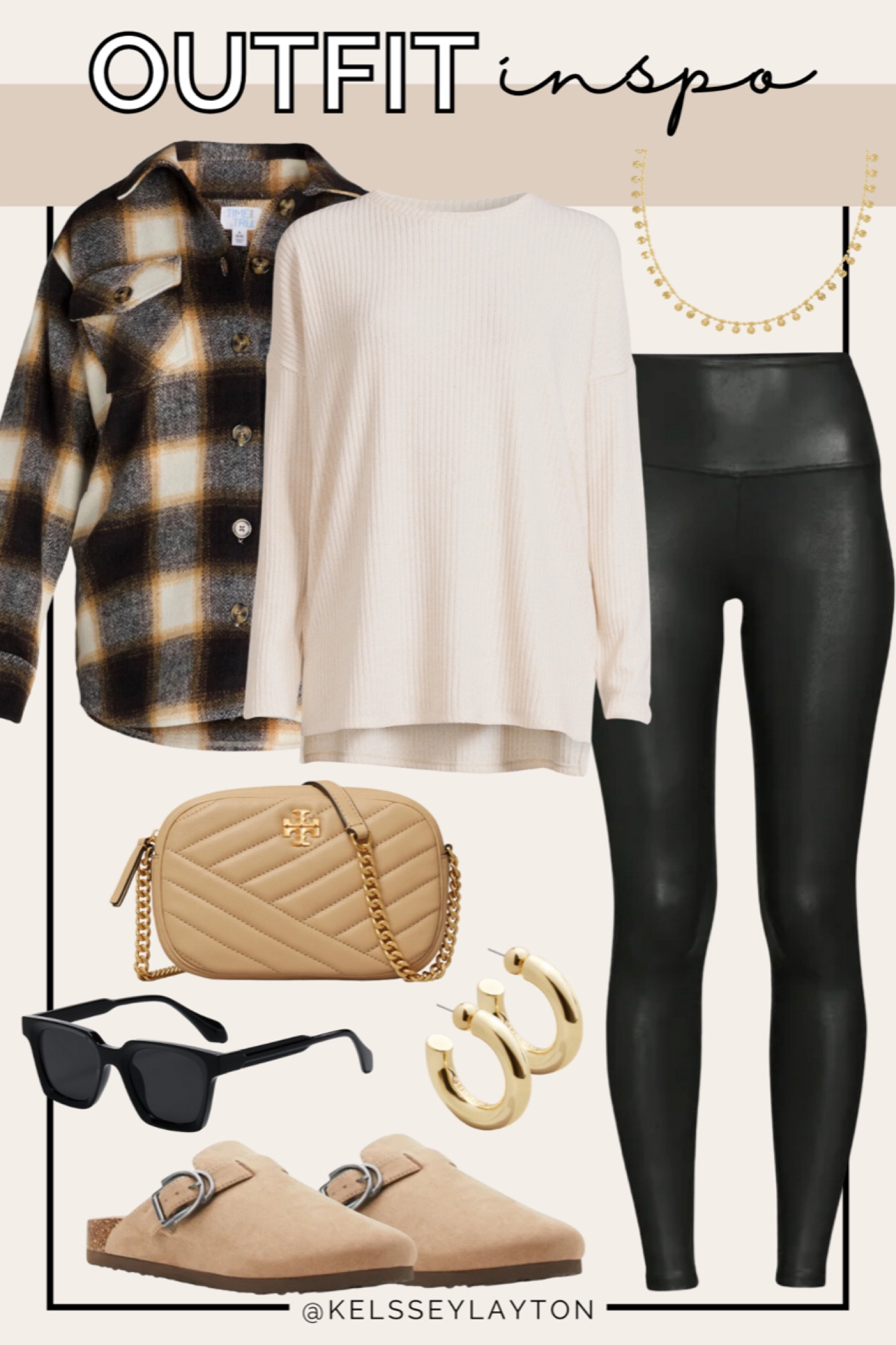 Outfit idea, Walmart outfit, Walmart fashion, time and tru, plaid shacket, ribbed tunic, Spanx faux leather leggings, clogs, Tory Burch bag 

#LTKFindsUnder50 #LTKxNSale #LTKSeasonal