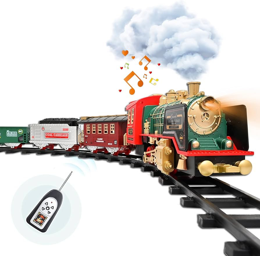 FANL Electric Christmas Train Set - Steam Locomotive Engine, Cargo Cars, Tracks - Rechargeable To... | Amazon (US)