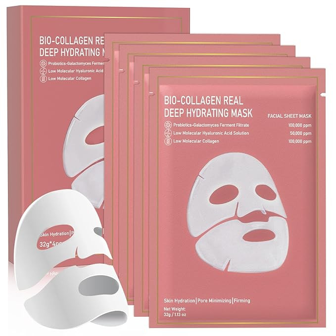 Bio-Collagen Real Deep Mask, 4 Pack Overnight Hydrating Face Mask for All Skin Types,Original Hyd... | Amazon (US)