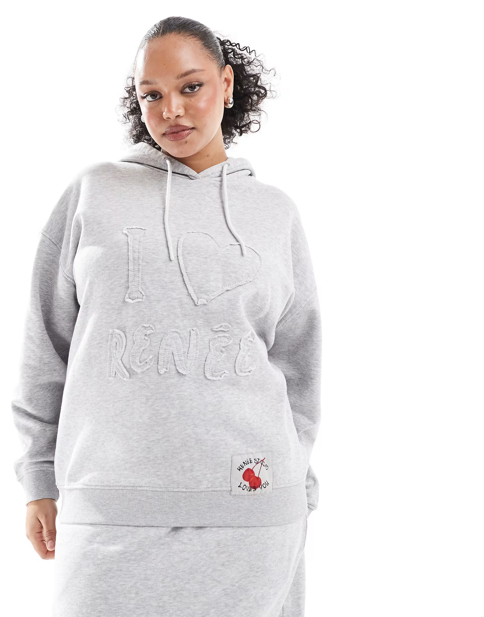 Renee Studio exclusive oversized I heart Renee logo patch hoodie co-ord in grey | ASOS (Global)