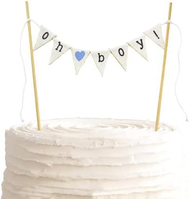 ALively Oh Boy Cake Topper White Flag Burlap Banner - Oh Baby Blue Bunting Cake Banner for Baby Show | Amazon (US)