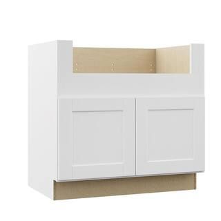 Hampton Bay Shaker Stock Assembled Farmhouse Apron-Front Sink Base Kitchen Cabinet in Satin White... | The Home Depot