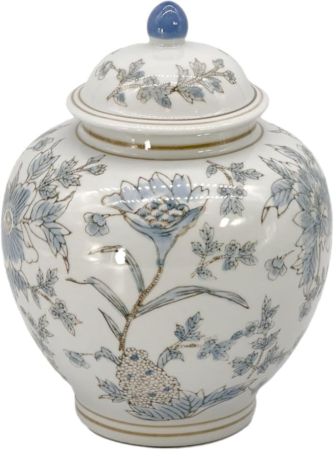 Galt International White & Light Blue Floral Chinoiserie Ginger Jar 10" with Lid - Ginger Jar, Te... | Amazon (US)