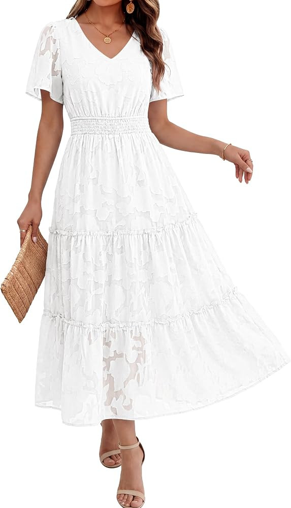 Caracilia Women's Summer Short Sleeve Floral Maxi Dress | Amazon (US)