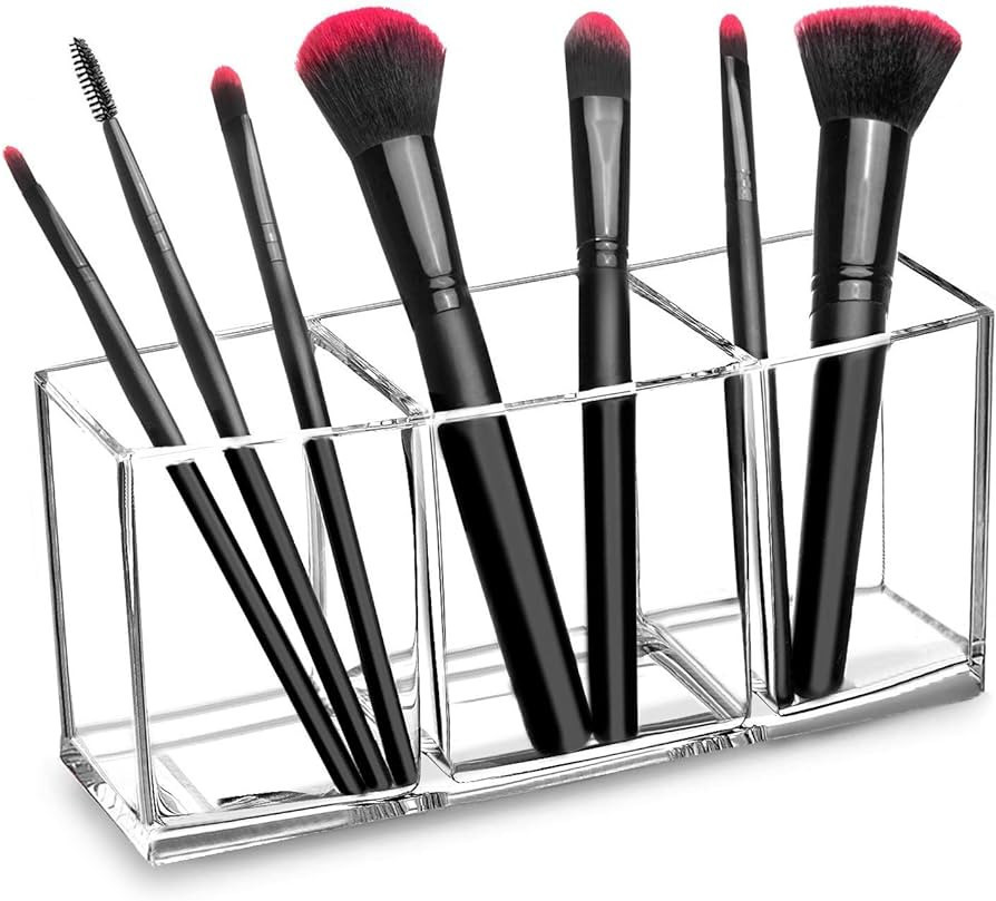 HBlife Clear Makeup Brush Holder Organizer, Acrylic Cosmetic Brushes Storage with 3 Slots, Eyelin... | Amazon (US)