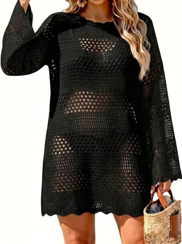 CoCozy Swimsuit Coverup for Women, Crochet Bikini Beach Cover Up, Black | Amazon (US)