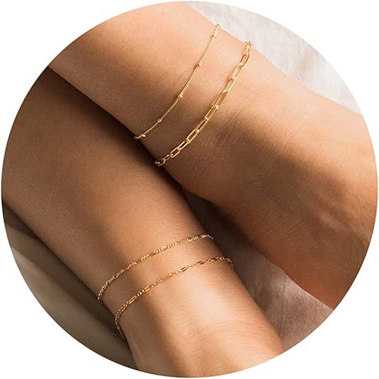 DEARMAY Gold Ankle Bracelets for Women, 14K Gold Anklets for Women Waterproof Cuban Link Anklets ... | Amazon (US)