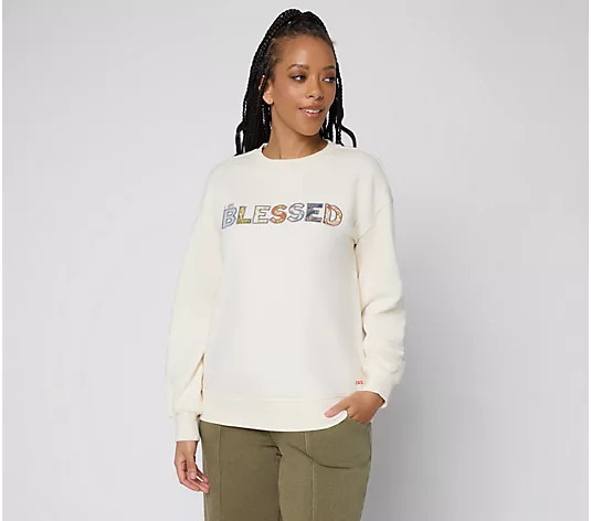 Peace Love World Affirmation Applique Crew Neck Pullover - QVC.com | QVC