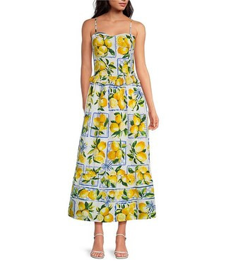 Sugarlips Petite Size Lemon Print Sweetheart Neck Sleeveless Smocked Coordinating Tank Top | Dill... | Dillard's