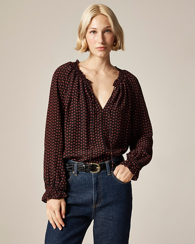 Popover top in ditsy floral crepe de chine | J. Crew US