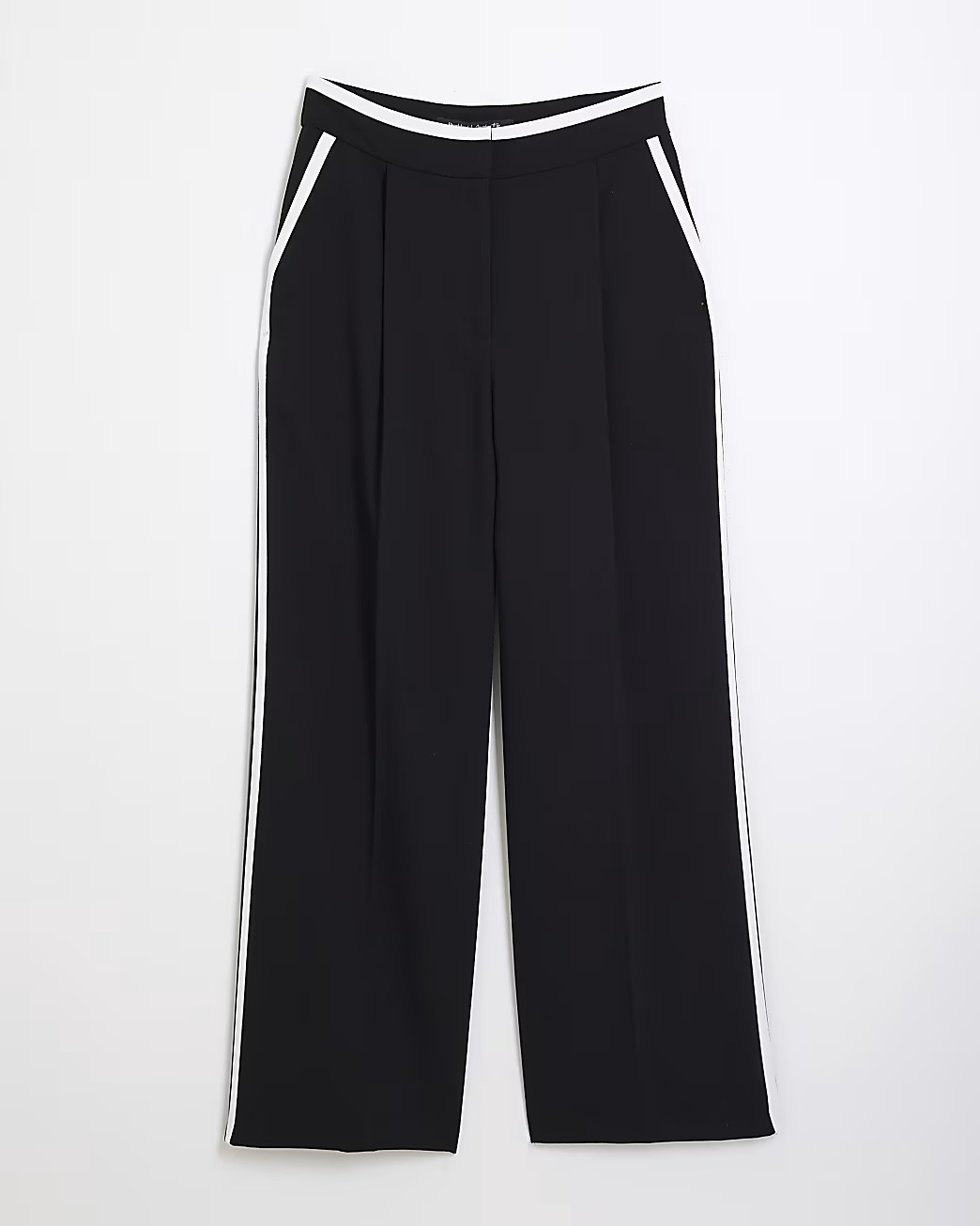Black Contrast Tipping Wide Leg Trousers | River Island UK & IE