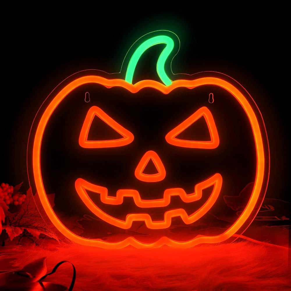 Halloween Thanksgiving Pumpkin Neon Signs, Neon Halloween Window Hanging Light, Orange Green Acry... | Amazon (US)