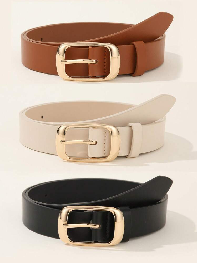 3pcs Set Square Buckle Women's Belt, Classic Fashion Simple Casual Suitable For Dresses, Jeans, Daily Office Commute, 2.8CM Wide PU Leather Belt | SHEIN