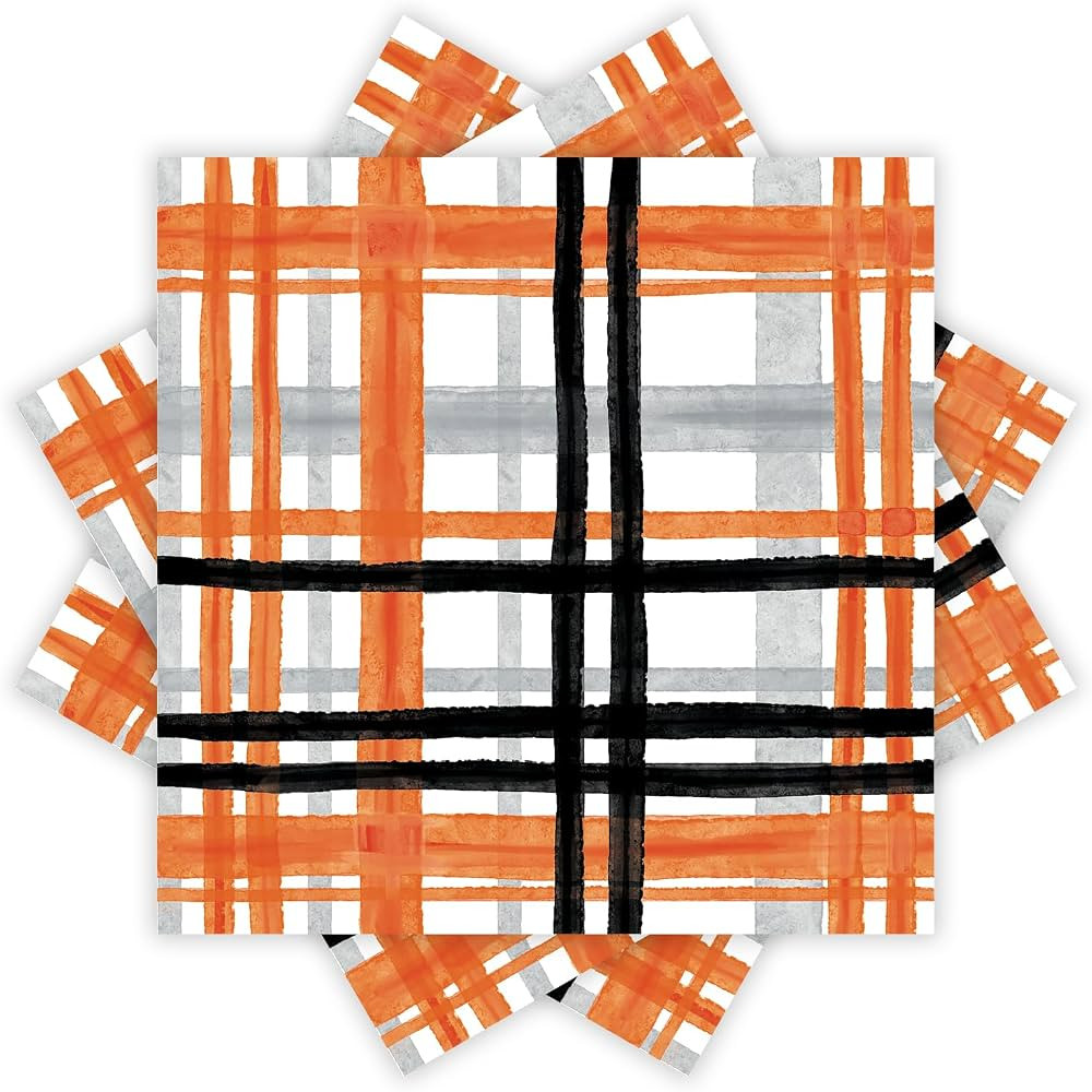 Quera 50 Pack Paper Napkins - Orange Black Buffalo Plaid Cocktail Napkins for Halloween Party, 6.... | Amazon (US)