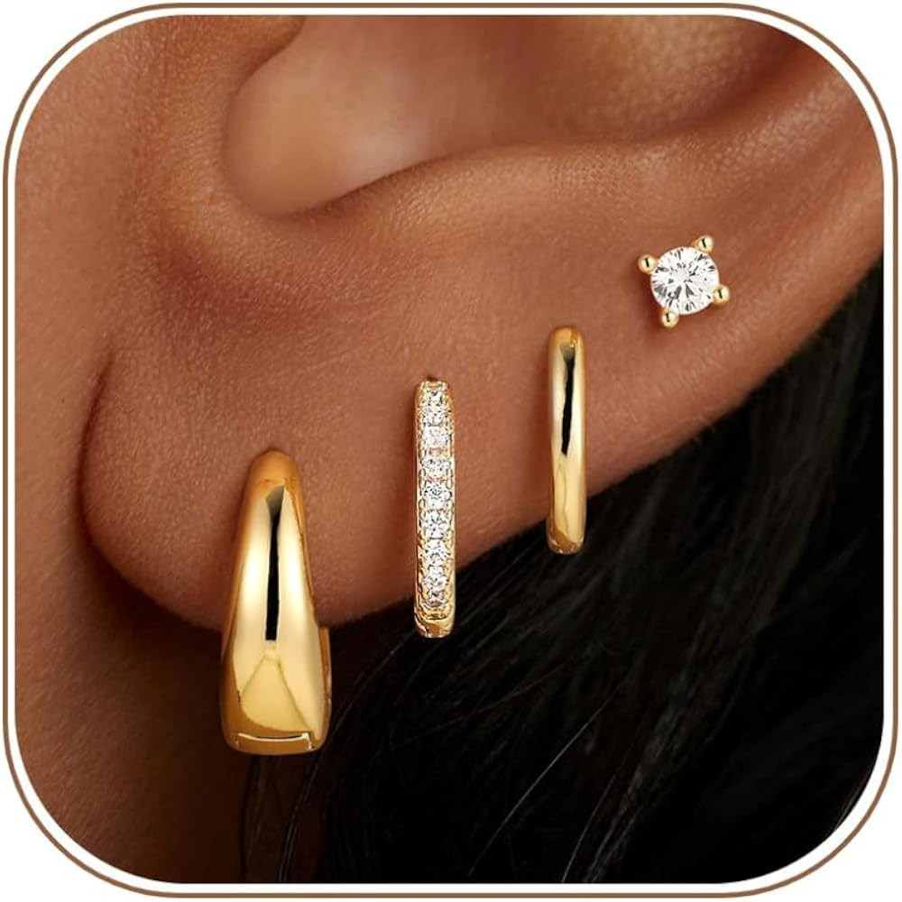 M MOOHAM Small Gold Hoop Earrings for Women Teen Girls, Gold Earring Stack | Amazon (US)
