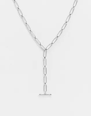 ASOS DESIGN lariat necklace with t bar in silver tone | ASOS (Global)