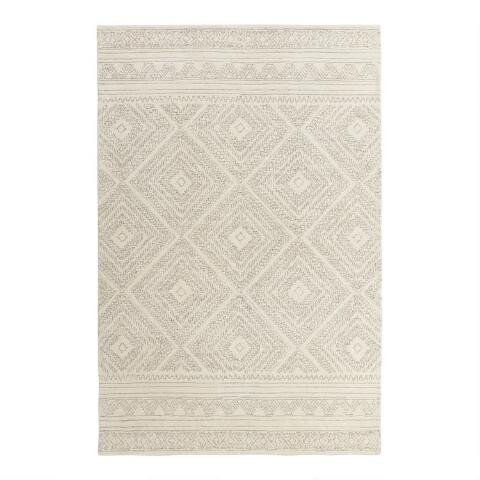 Kelsey Ivory Diamond Tufted Wool Area Rug | World Market