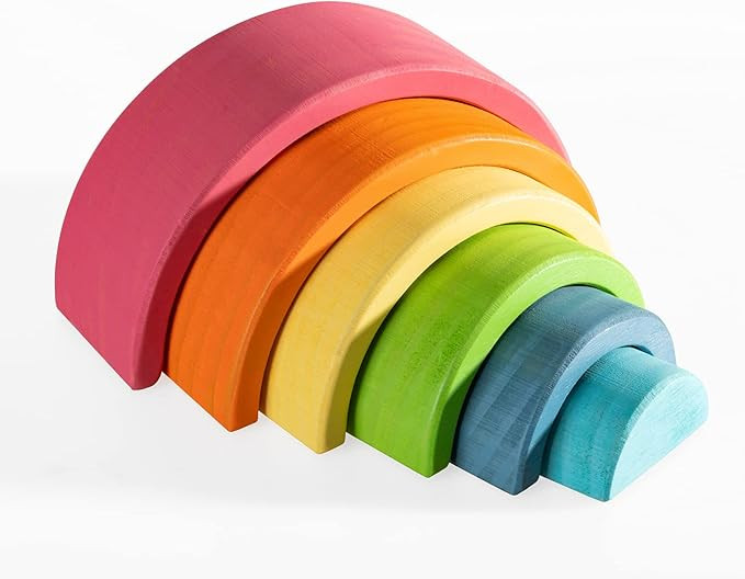 Grimm's Wooden Small Rainbow Stacking Toy 6pcs Mini Wooden Pastel Blocks Stacker | Amazon (US)