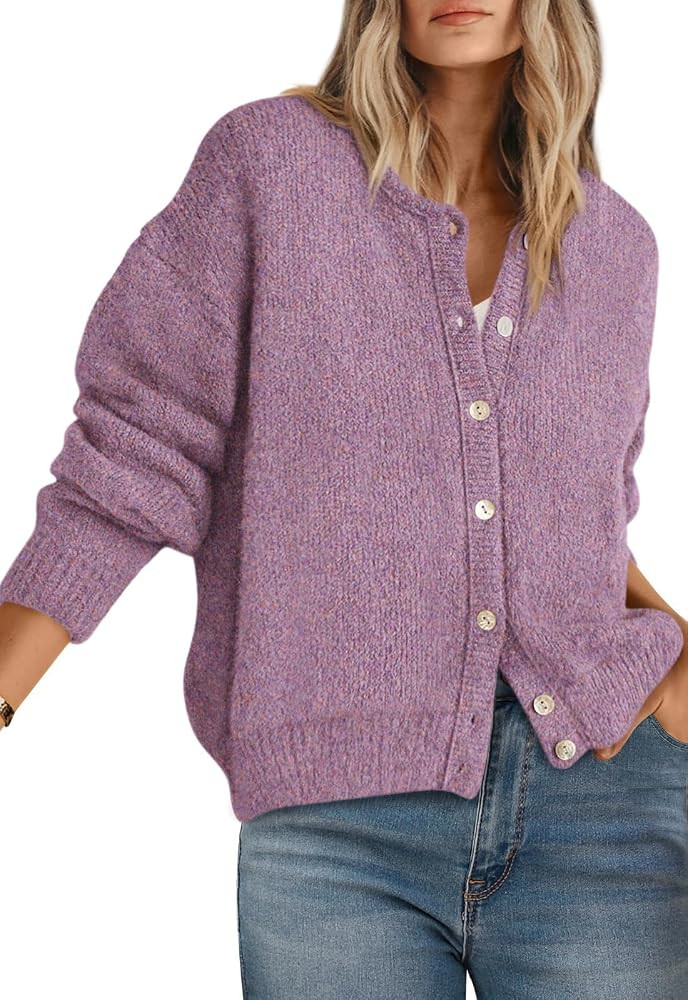 PRETTYGARDEN Long Sleeve Crewneck Button Down Womens Sweaters Spring Open Front Chunky Cardigan S... | Amazon (US)