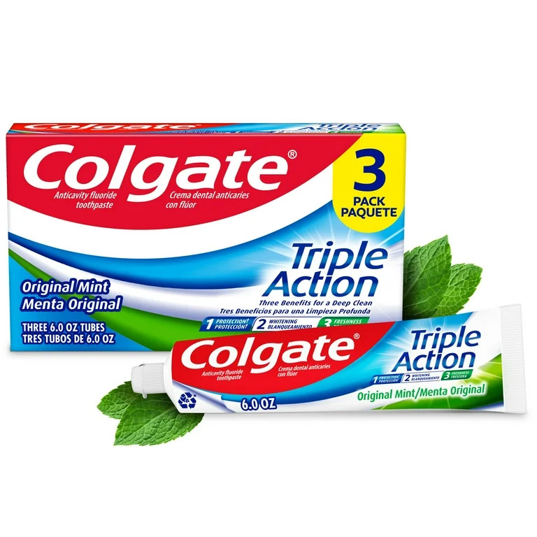 Colgate Triple Action Toothpaste, Original Mint, 6 oz, 3 Pack | Walmart (US)