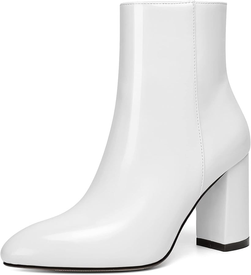 Jiu du Ankle Boots for Women Chunky Heel GoGo Boots Pointed Toe Side Zipper Dressy Go Go Short Bo... | Amazon (US)