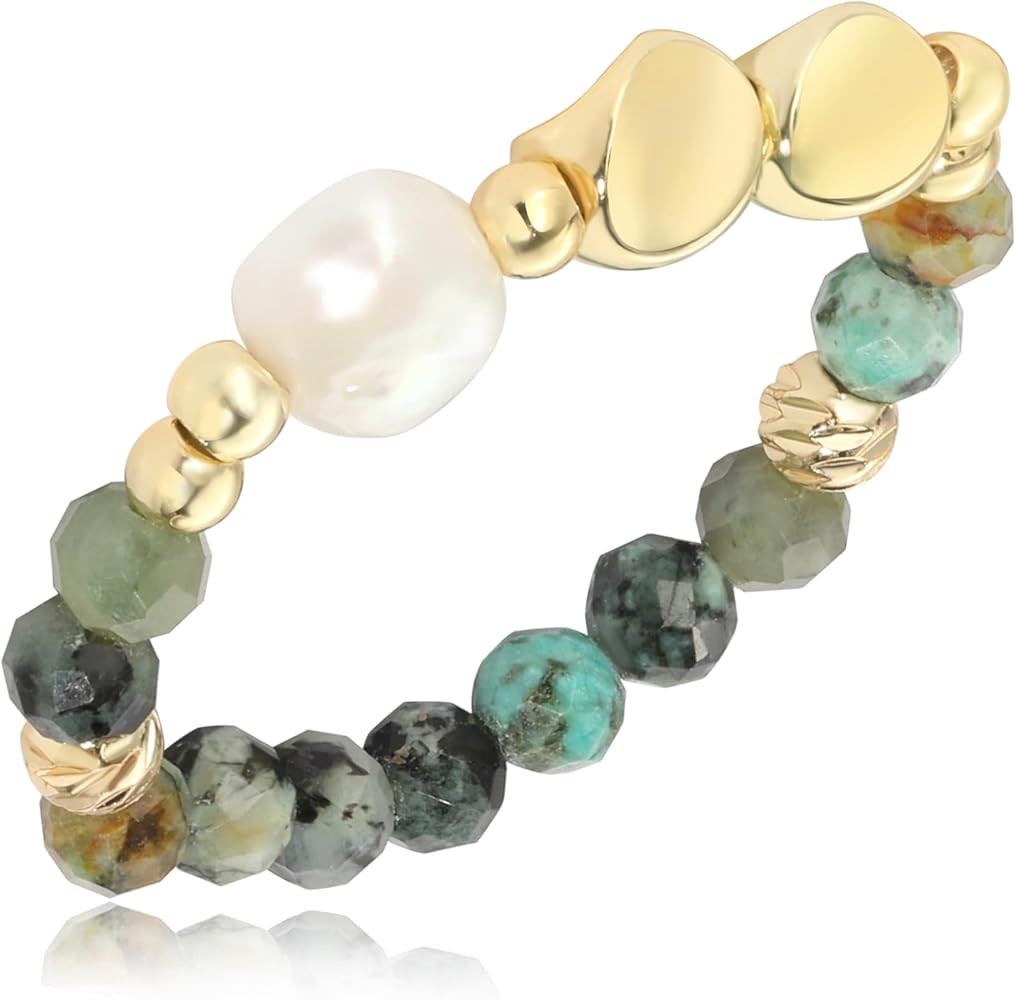 SIXFOX Stretch Natural Freshwater Pearl Elastic Beaded Wrap Stackable Ring Gift | Amazon (US)